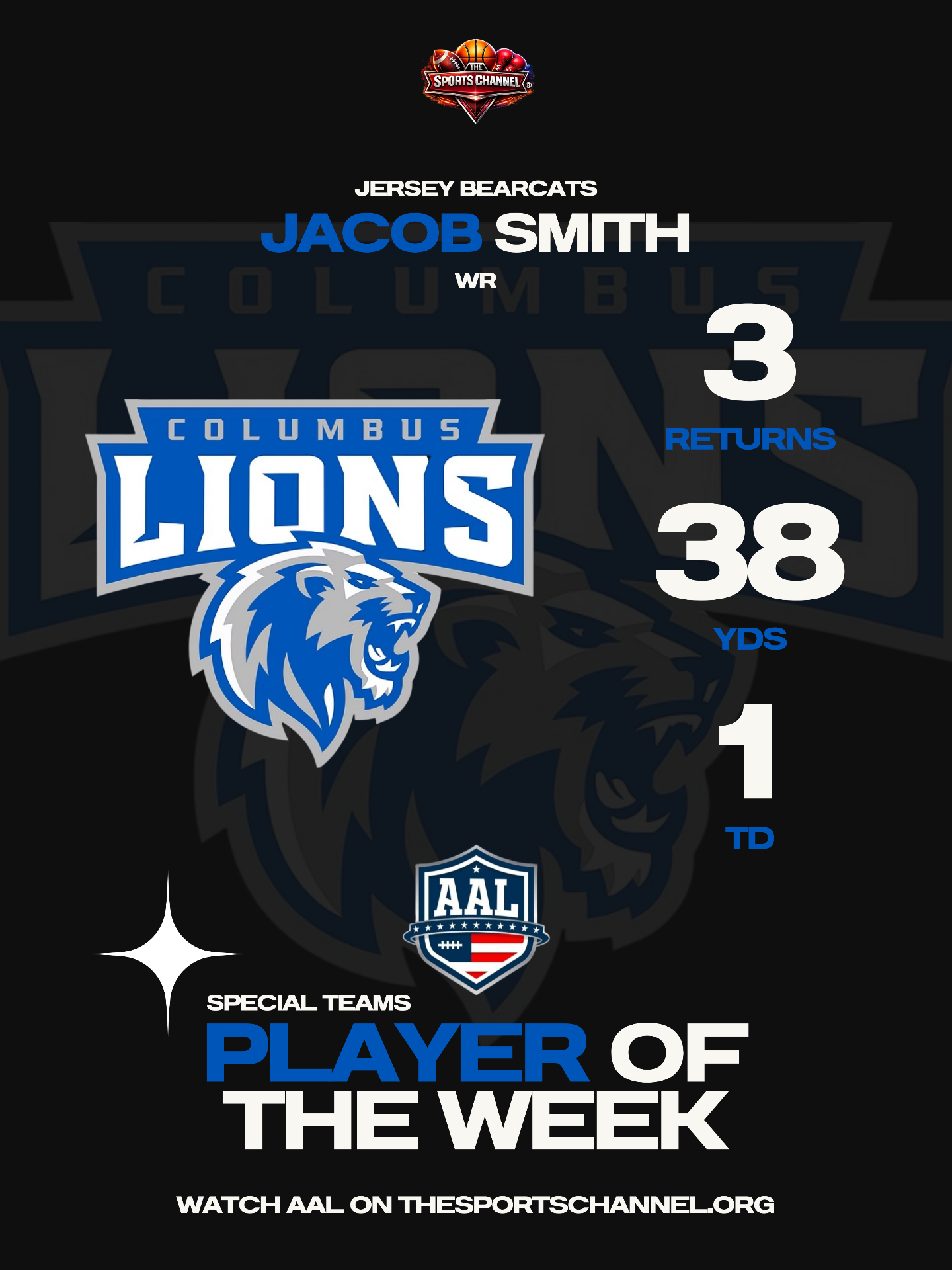 Jacob Smith Columbus Lions player of the week graphic